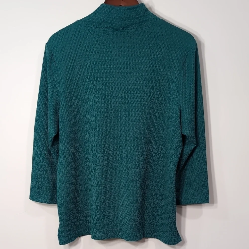 Dialogue | Vintage Teal Textured Stretchy Cowl Neck Top with 3/4 Sleeves Size L - Picture 3 of 8